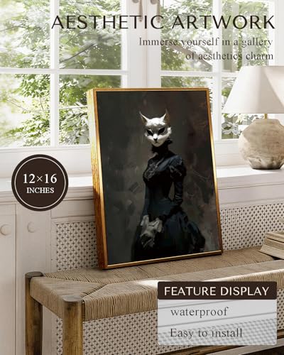 Gothic Victorian Cat Mask Lady Framed Halloween Wall Art