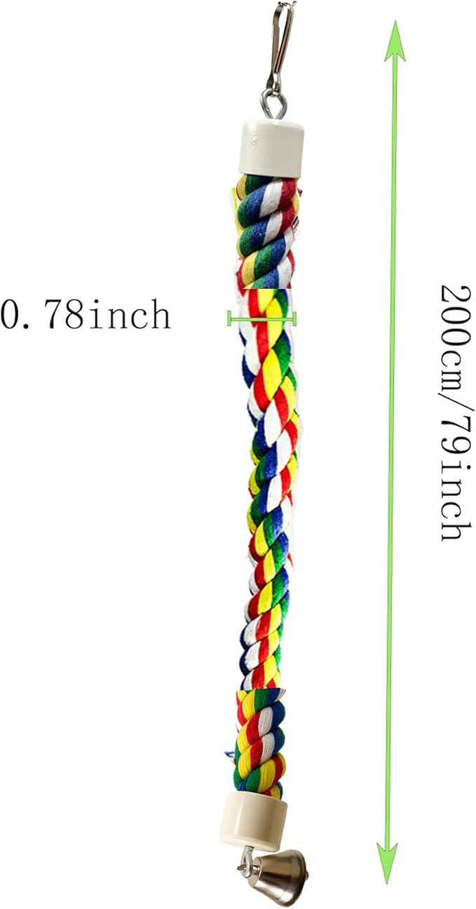 79'' Bird Perch,Bird Rope Perch & Birds Swing Set,Bird perches for cage,Rope Perch for Conures,Parrots,Cockatiel,Lovebird,Budgerigar,Parakeet perches for cage