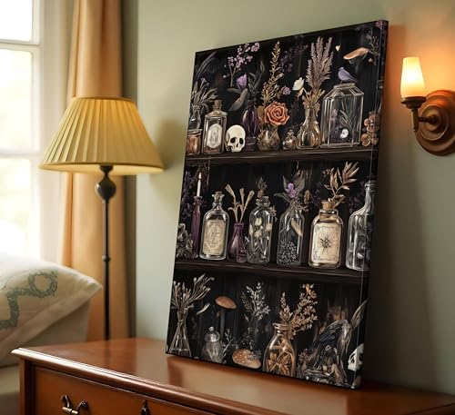 Gothic Witchy Canvas Wall Art Apothecary and Potion Bottles Picture Wall Decor Dark Academia Decor Witch Poster Tarot Aesthetic Painting Print Artwork for Living Room Bedroom Witchcraft Home Decor