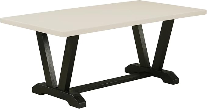 East West Furniture V627DR124-6 6 Piece Dinette Set Contains a Rectangle Dining Table with V-Legs and 4 Black Color Linen Fabric Parson Chairs with a Bench, 40x72 Inch, Multi-Color