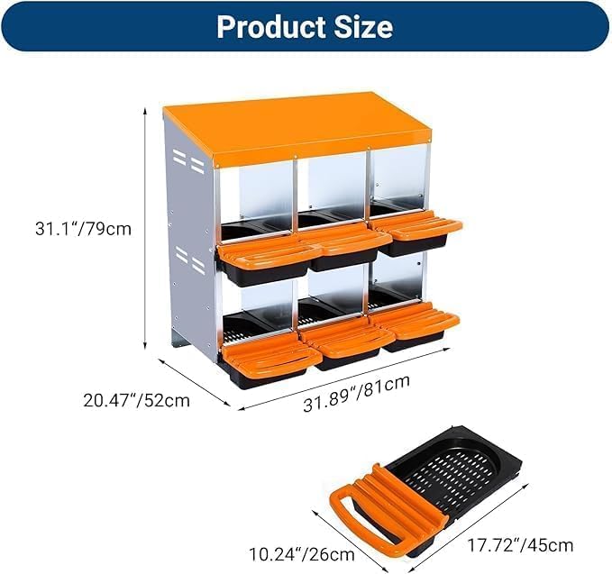 Chicken Nesting Box，6-Hole Nesting Boxes for Chicken Coop with Removable Plastic Egg Tray & Ventilation Holes, Wall Mount/Freestanding Poultry Laying Boxes for Hens, Ducks & Coops Easy Egg Collection