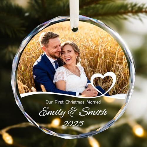 First Christmas Married Ornament 2026 Personalized Wedding Gift for Couples