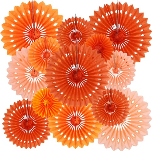 Honeycomb Round Paper Fans Orange Hanging Party Decoration (11 Count)