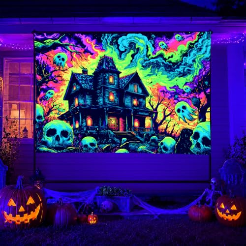 Halloween Blacklight Tapestry 78x59 Inch Haunted House Decor