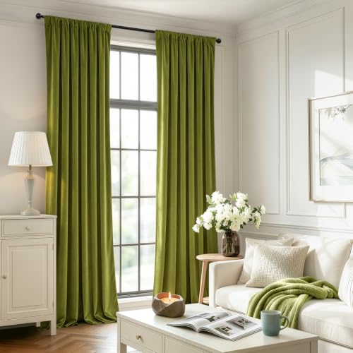 Moss Green Blackout Velvet Curtains Drapes 84 Inch Long 52"x84" (2 Count)