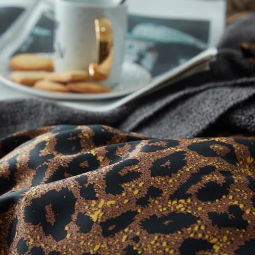 Leopard Print Comforter Set King Soft Fluffy Animal Cheetah Printed Comforter Set 3 Pieces Brown Black Floral Bedding Farmhouse Leopard Pattern King Size Comforter with 2 Pillowcases for All Season