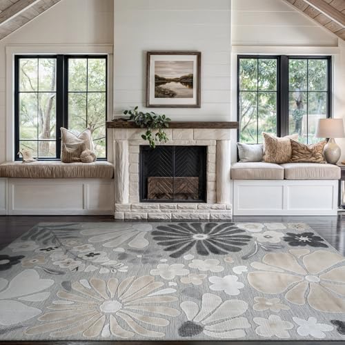 Outdoor Rug 10x14 Large Modern Floral Tropical Area Rugs for Outdoor and Indoor Patio Easy to Clean Non Shedding Living Room Porch Garden Washable Outside Carpet (140 Sq Ft)
