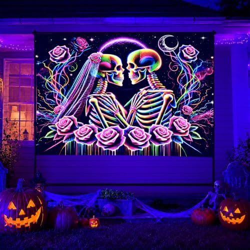 Halloween UV Tapestry Skeleton Couple Wall Art 78 x 59 Inch