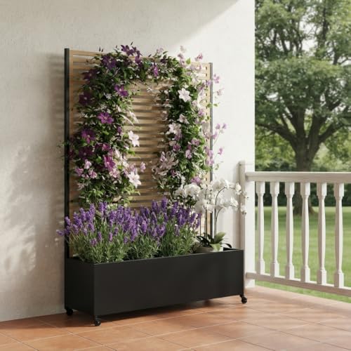 Metal Planter Box with Trellis Privacy Screen