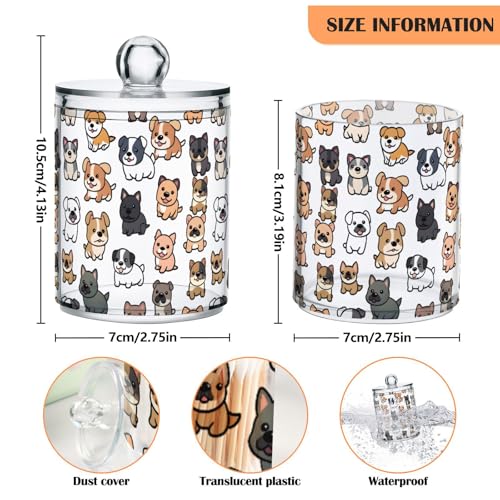 2 Pack Qtip Holder Organizer Dispenser Dogs Cartoon Bathroom Storage Canister Cotton Ball Holder Container for Cotton Pads (2 Count)