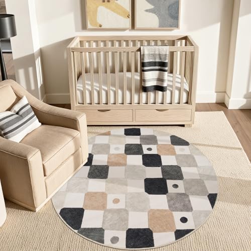 4ft Round Kids Rug Washable Playroom Rug Colorful Nursery Marble (12.57 Sq Ft)