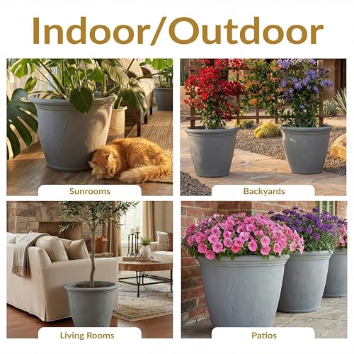 Sunnydaze Anjelica 24'' Large Plastic Planter Pot for Plants (4 Count)