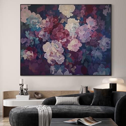 36"x46" Extra Large Framed Wall Art Bold Peony Bloom in Colorful Impressionist Style