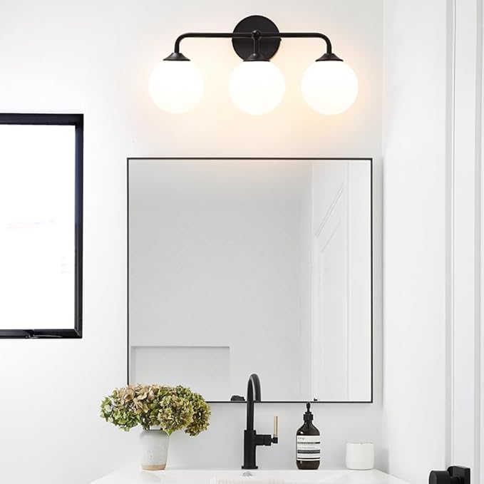 Black Bathroom 3-Lights Vanity Light Fixtures, Minimalist Vanity Lights
