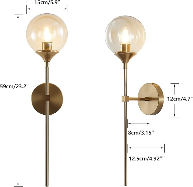 KCO Lighting Brushed Brass Gold Wall Mounted Sconce Mid Century Modern Wall