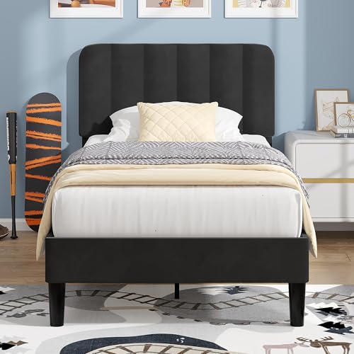 Twin Size Bed Frame with Upholstered Headboard