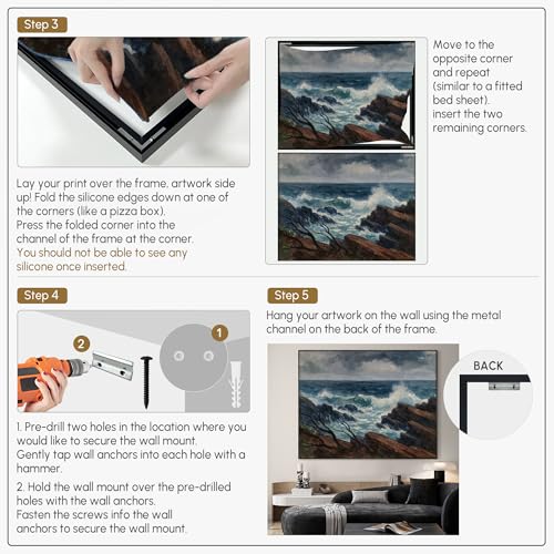 36"x46" Extra Large Framed Wall Art Rocky Seashore with Crashing Waves and Moody Sky for Home Living Room Bedroom Decor
