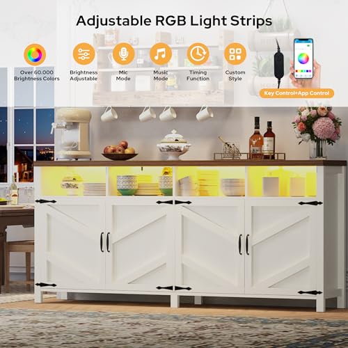 Buffet Sideboard with Storage with Power Outlets & LED Light