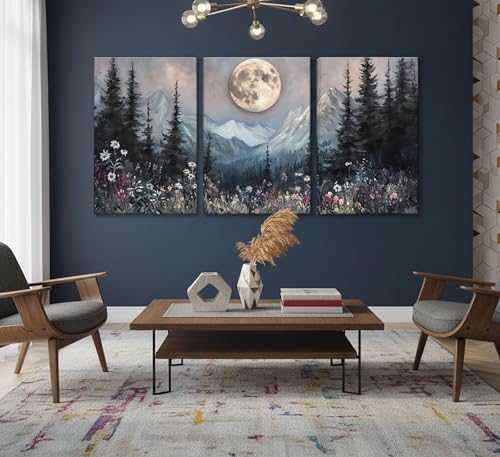 3Pcs Full Moon Forest Canvas Wall Art 16x24in (3 Count)