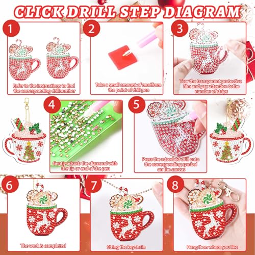 20 Pcs Christmas Diamond Painting Keychain Kits with Tools Hot Cocoa Themed Art Key Chain Craft Kits Merry Christmas Cute Hanging Handmade 5D Art and Craft Supplies Accessories (20 Count)