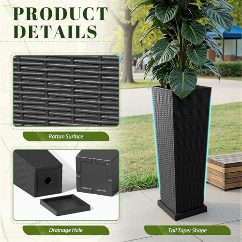 32" Front Porch Resin Rattan Tall Planters 2 Pack (2 Count)