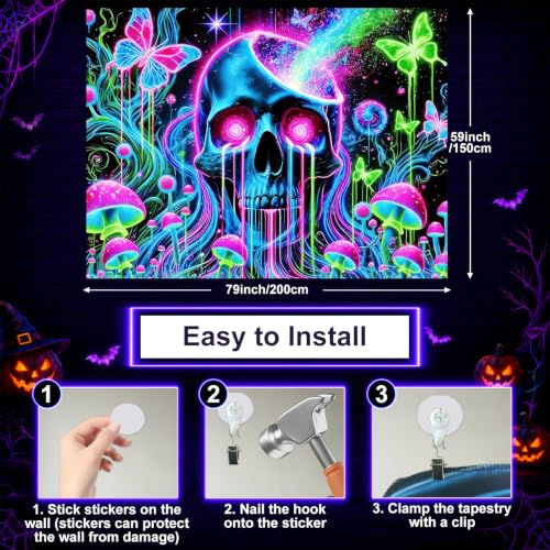 Blacklight Tapestry Skull Butterfly Room Decor 78 x 59 Inch