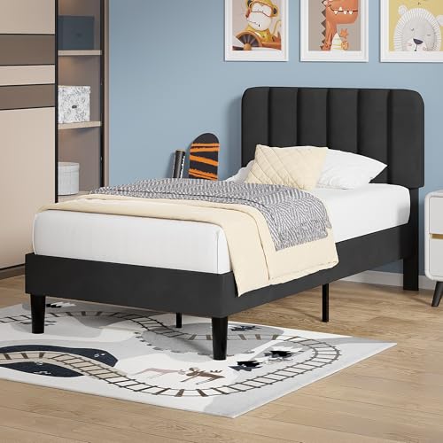 Twin Size Bed Frame with Upholstered Headboard