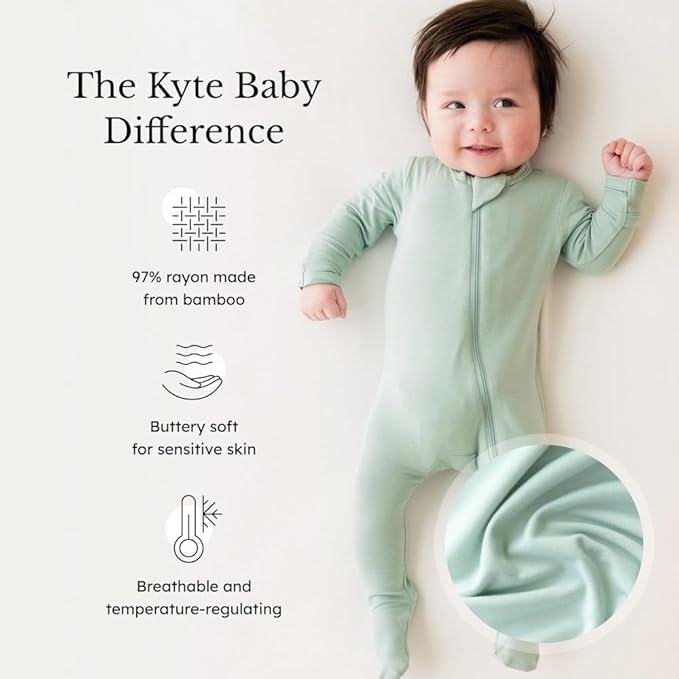 KYTE BABY Unisex Zipper Closure Footies, Rayon Made From Bamboo, 0-24 Months