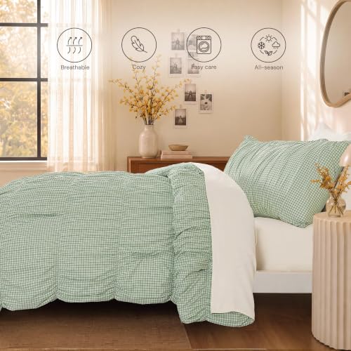 Green Gingham King Size Comforter Set