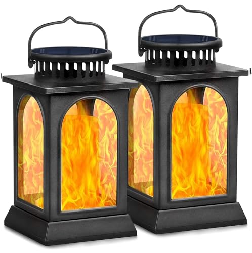 Flickering Flame Solar Lights Outdoor Metal Hanging Lantern (2 Count)