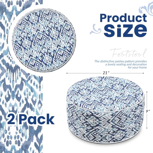 2 Pcs Inflatable Outdoor Ottoman Pouf Waterproof Round Footrest with Handle D21 x H9 Inch Indoor Outdoor Portable Footstool for Patio Garden Camping or Home Pool (2 Count)