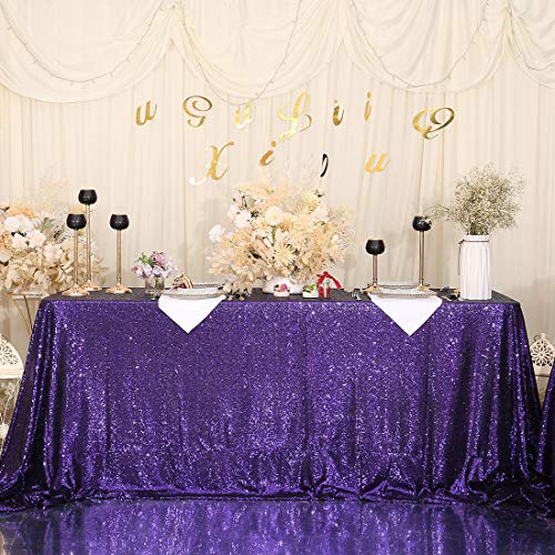 Sequin Tablecloth 60x120 Inch Purple for Wedding Halloween Party