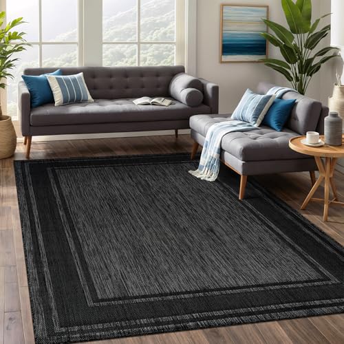Outdoor Rug 5x7 Modern Bordered Area Rugs for Indoor and Outdoor Patio Deck Porch Garden Waterproof Weather Sun Resistant Washable Outside Carpet (35 Sq Ft)