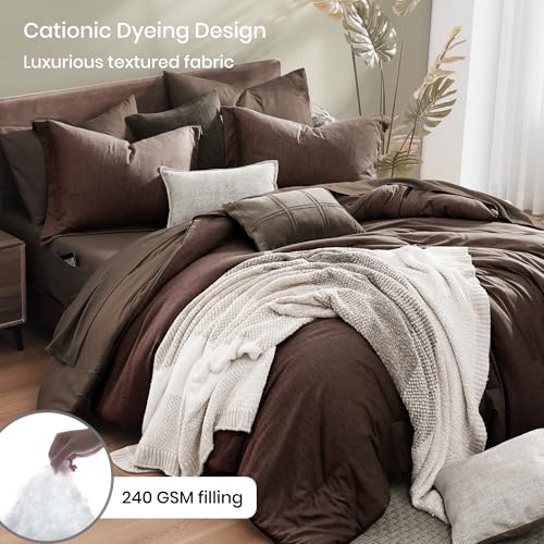 Full Size Comforter Set 7 Pieces Chocolate Brown Bed in a Bag