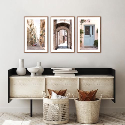 KAlRNE European Cityscape Rustic Mediterranean Wall Prints Set (3 Count)