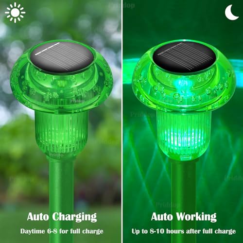 Solar Lights Outdoor Waterproof 8 Pack LED Green Stake Mushroom (8 Count)
