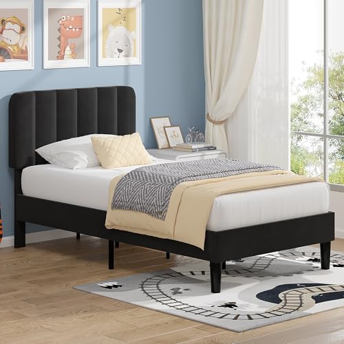 Twin Size Bed Frame with Upholstered Headboard