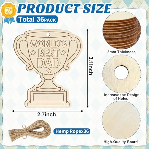 36PCS Wooden Father's Day Crafts for Kids Ornaments to Paint