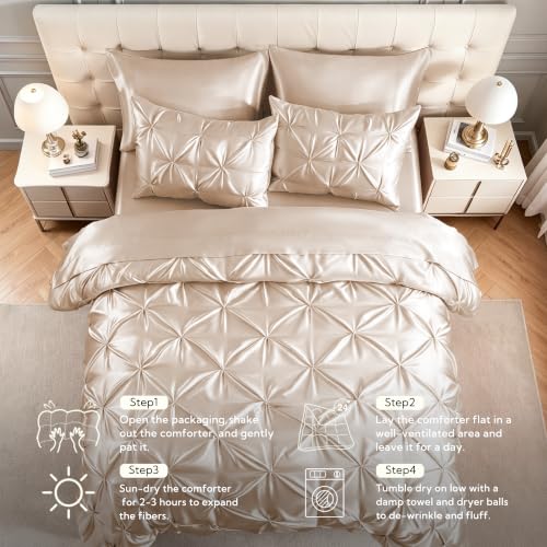 Satin King Size Comforter Set Beige