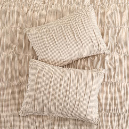 Tan Gingham King Size Comforter Set