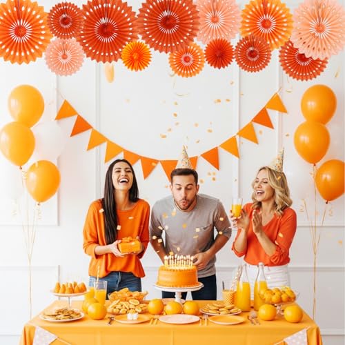 Honeycomb Round Paper Fans Orange Hanging Party Decoration (11 Count)