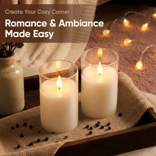 3"x5" White Glass Flameless LED Candle Battery Operated with Control (2 Count)