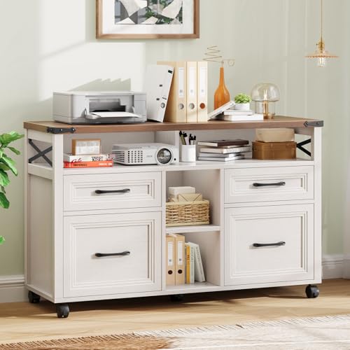 Farmhouse Filing Cabinet with Adjustable Shelf & Wheels