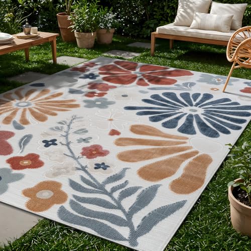 Outdoor Rug 10x14 Large Modern Floral Tropical Area Rugs for Outdoor and Indoor Patio Easy to Clean Non Shedding Living Room Porch Garden Washable Outside Carpet (140 Sq Ft)