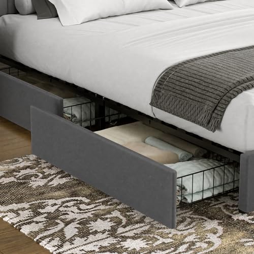 Full Size Upholstered Bed Frame with 4 Drawers and Headboard