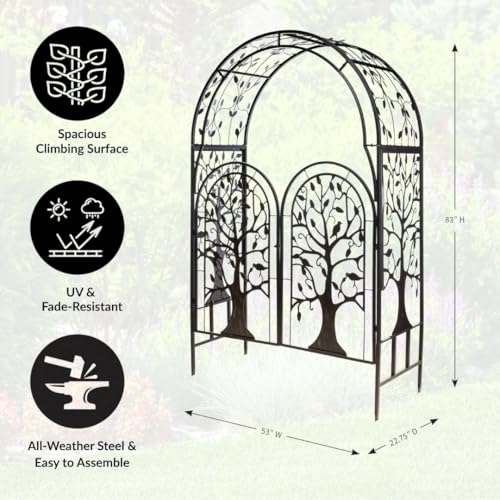 Metal Tree of Life Arched Garden Arbor with Gate