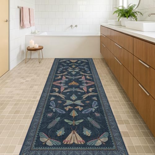 Vintage 2x6 Navy Blue Bathroom Rugs (12 Sq Ft)