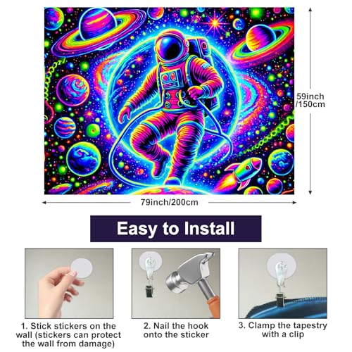 Blacklight Tapestry Astronaut Space Bedroom Decor 78 x 59 Inch