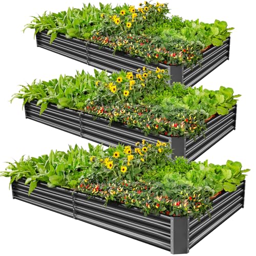 3 Pack 6×3×1ft Galvanized Metal Raised Garden Bed (3 Count)
