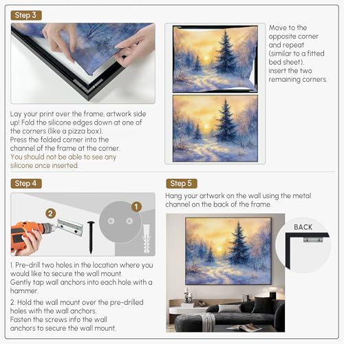 60"x72" Extra Large Framed Wall Art Winter Sunrise in Snowy Pine Forest Watercolor Style for Home Living Room Bedroom Decor